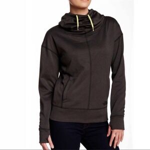 The North Face Lanna Funnel Neck Hoodie Charcoal Gray Lime Green Hood Strings S